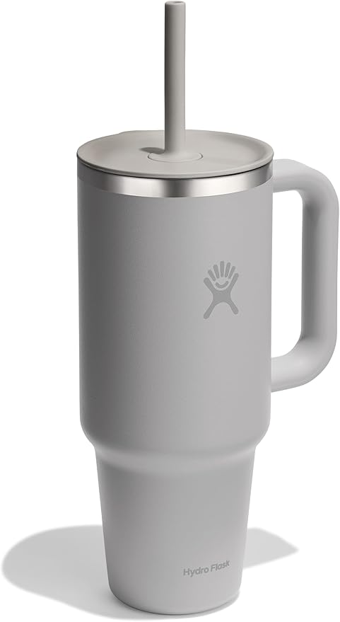 Hydro Flask Travel Tumbler with Handle, Lid and Straw - Insulated Stainless Steel in 40 Oz Tonal Birch Gray