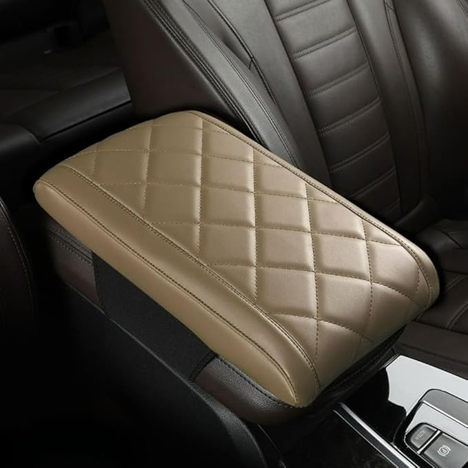 Car Center Console Cover Nappa Leather Memory Foam Armrest Box Seat Box Cushion Protector Pad Comfortable Height Increase Universal for Car Truck SUV (Diamond,Beige)