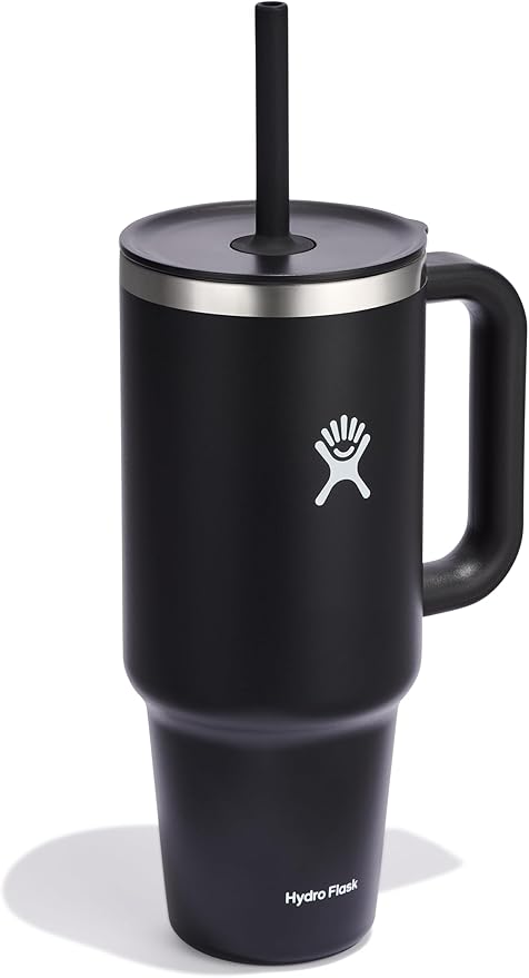 Hydro Flask Travel Tumbler with Handle, Lid and Straw - Insulated Stainless Steel in 40 Oz Black