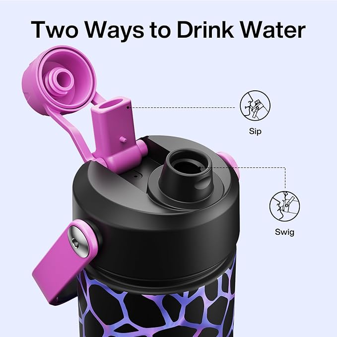 ENCOOL Insulated Water Bottle with Straw Stainless Steel Water Bottle, Glow in the Dark, Leak-Proof, BPA-Free, Keeps Cold for 24 Hours for Sports, Travel, School (26 oz, Bubble)