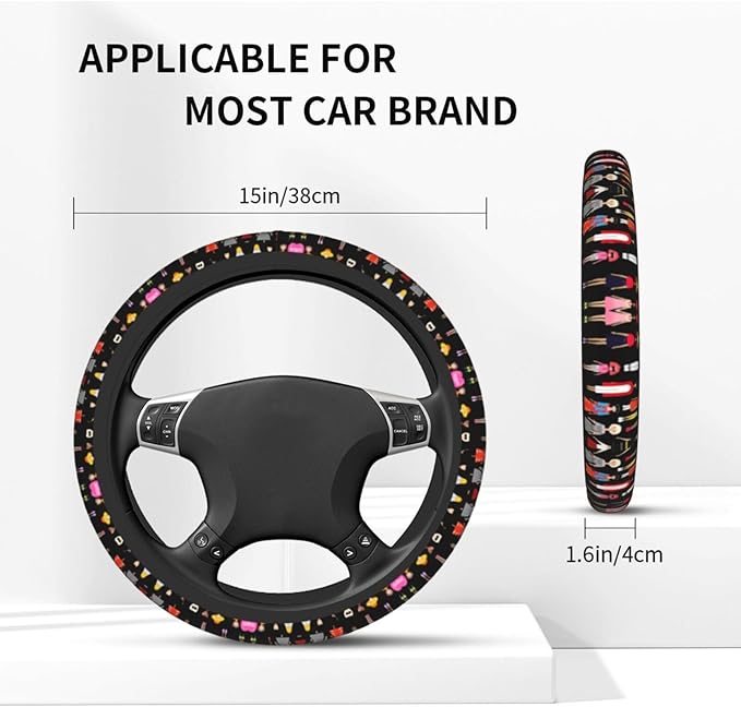 Fashion Character Pattern Anti-Slip Steering Wheel Cover, Sweat-Absorbing Protection, 15-inch car Universal Accessories