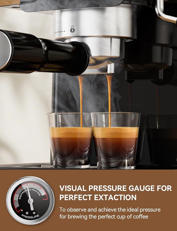 Espresso Machine 20 Bar Espresso Maker with Milk Frother Steam Wand, Professional Expresso Machine for Home Cappuccino & Latte Maker, Retro Coffee Maker with 61oz Water Tank, Black