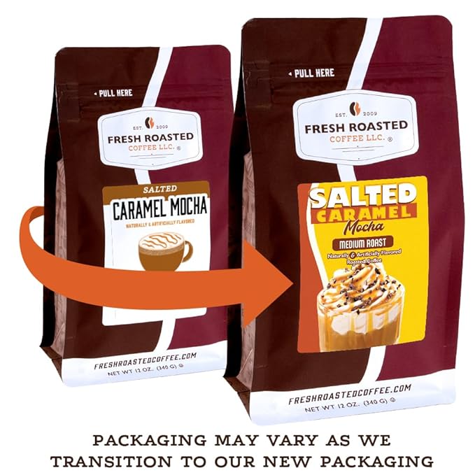 Fresh Roasted Coffee, Salted Caramel Mocha Flavored Coffee,5 lb, Medium Roast, Kosher, Ground