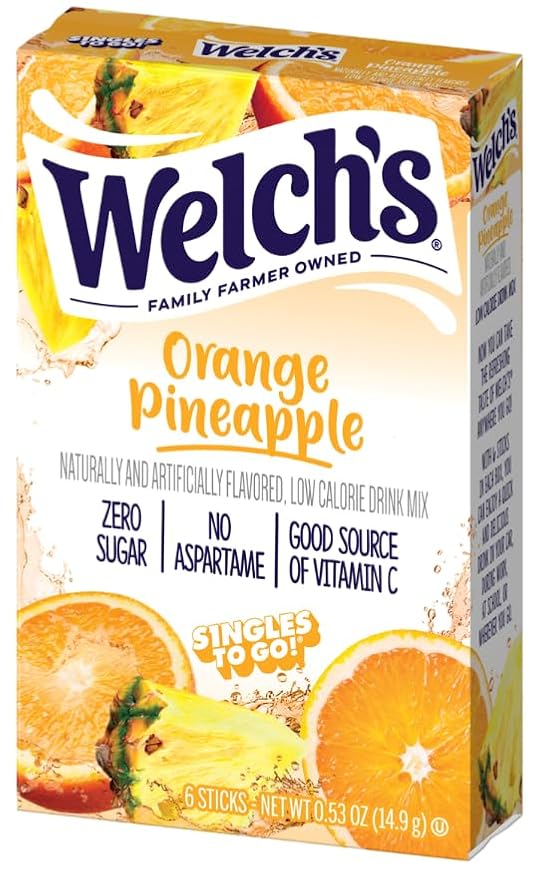Welchs Orange Pineapple Drink Mix - Pack of 3-6 Singles To Go - 18 Total Servings - Zero Sugar, Low Calorie