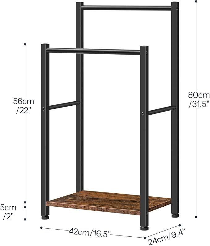 HOOBRO Free Standing 2 Tier Towel Rack for Bathroom and 6-Tier Blanket Ladder with Hooks Bundle, Blanket Holder, Drying and Display Rack with Shelf, Rustic Brown and Black BF02LB01-BF66CJ01