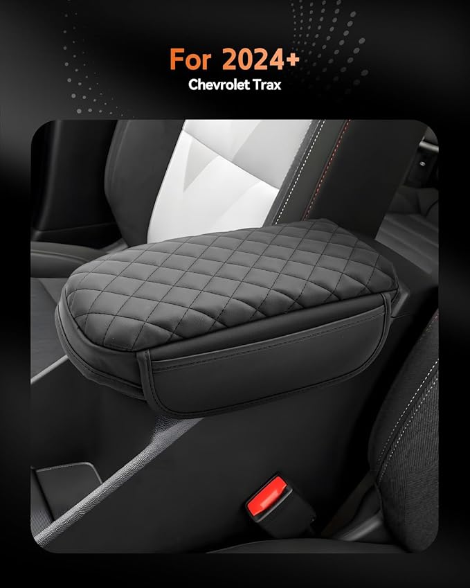 CDEFG for Chevrolet Trax 2024-2025 2026 Center Console Cover Armrest Box Cover for Chevy Trax (LS, 1RS, LT, 2RS, ACTIV) Accessories Arm Rest Protector Leather Checkered Padded Side Pocket