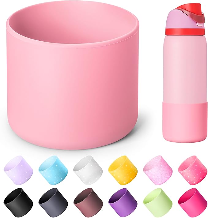 Silicone Water Bottle Boot for Owala 40 oz, Anti-Slip Protective Sleeve for Owala Twist & FreeSip & Flip Stainless Steel Water Bottle, Boot Bottom Base (Pink)