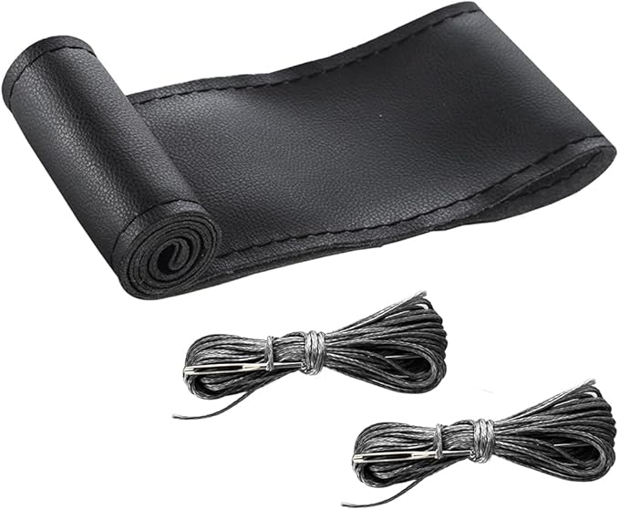 Car Steering Wheel Cover, DIY Sewing Steering Wheel Protector, Breathable Anti-Slip Microfiber Leather Stitch On Wrap, Universal for 14.5-15 Inches Most Cars SUVs and Trucks