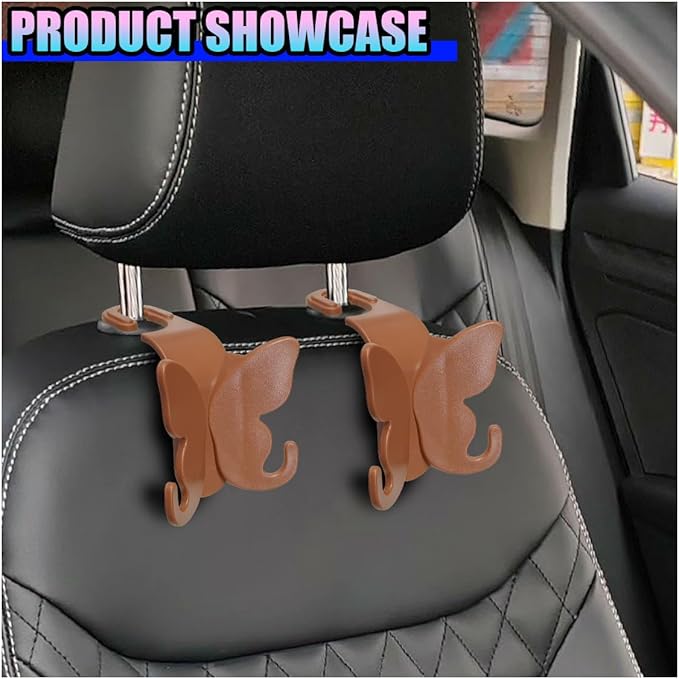 2PCS Cute Butterfly Car Seat Headrest Hook, Multifunctional Auto Interior Bag Organizer Holder, Car Back Seat Hanging Storage Double Hooks for Purse, Bag, Coat, Umbrella(Orange)