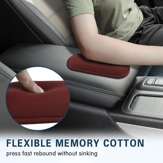 2PCS Car Door Armrest Pads, Soft Leather Car Armrest Cushion with Memory Foam, Comfortable Auto Center Console for Leg Elbow, Elbow Pads Interior Accessories Fit Most Vehicles (Volcanic Red)