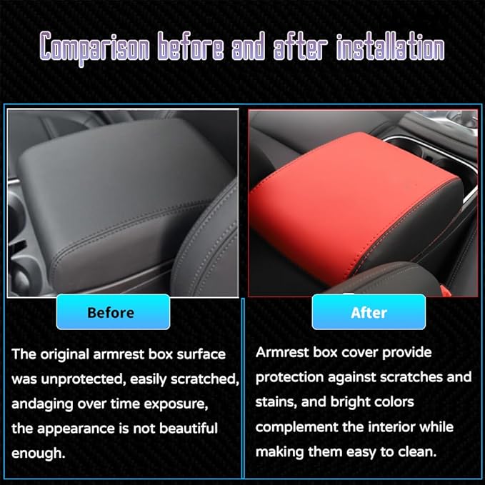 Custom Interior Accessories for E-PACE EPACE 2018 2019 2020 2021 2022 2023 PU Leather Center Console Armrest Box Cover Armrest Cushion Central Armrest Protector Pad(Carbon Fiber)