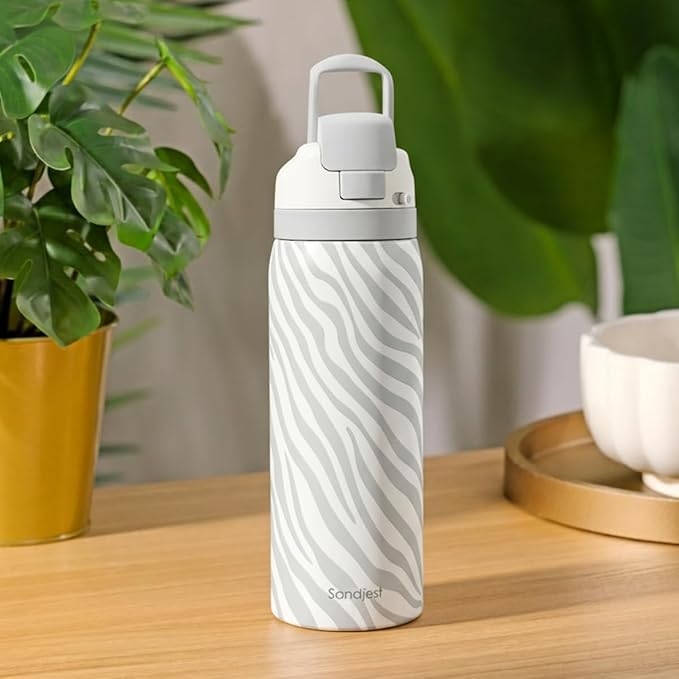 Zebra Print Insulated Stainless Steel Water Bottle with Straw for Sports and Travel, 32oz, Gifts for Women Girls Friends Teens Birthday Christmas