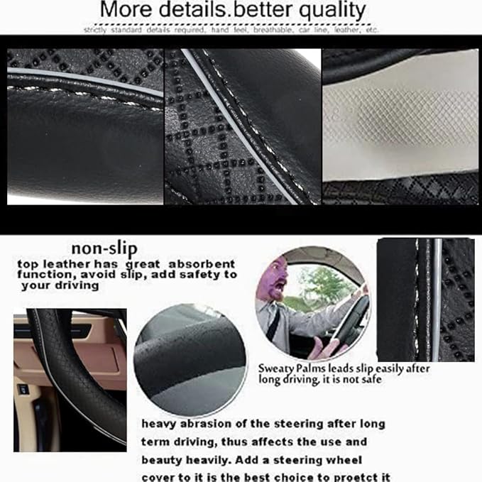 ESEWALAS Universal Car Steering Wheel Cover,Anti-Slip Leather Steering Wheel Cover,Sports Style Steering Wheel Protector,Car Interior Accessories Auto Steering Wheel Covers (Black with Gray)