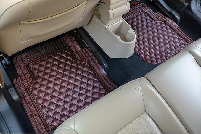 Universal Trim-to-Fit Car Floor Mats for Cars Trucks SUVs Rubber Non-Slip Waterproof All Weather Protection Floor Liner-Burgundy