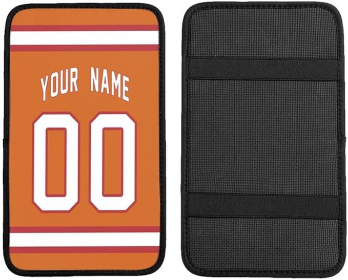 Custom Car Armrest Cover,Add Personalized Name and Number As Gifts for Loyal Football Fans,American Football Auto Center Console Pad Car handrail Box Cushion,Fit for Most Car Seat Box Cover Protector