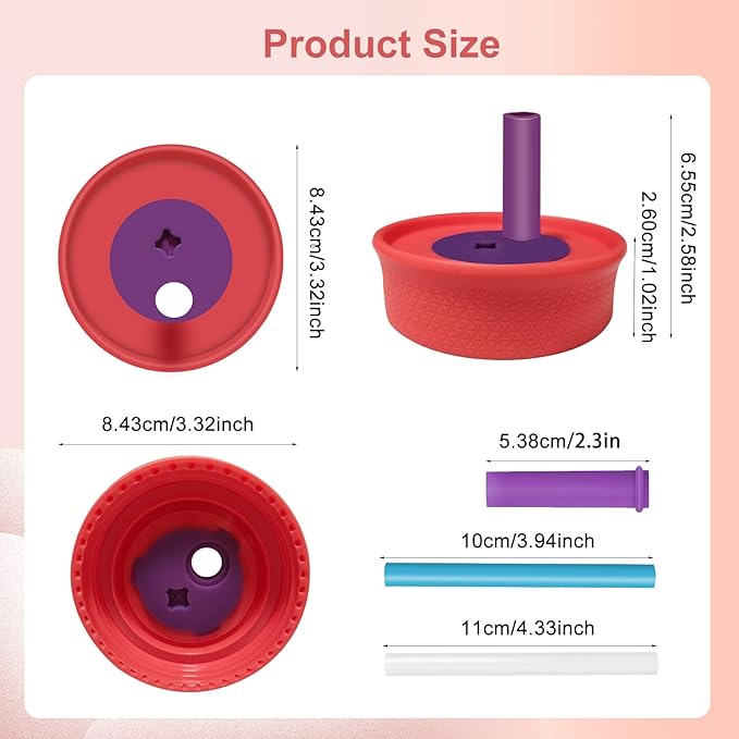 2 Pack Replacement Lids for Owala Kids Insulation Tumbler 12oz & 15oz, Spill Resistant Cap with 4 Flexible Straws, BPA-Free, Dishwasher Safe, Accessories for Owala Kids Bottle