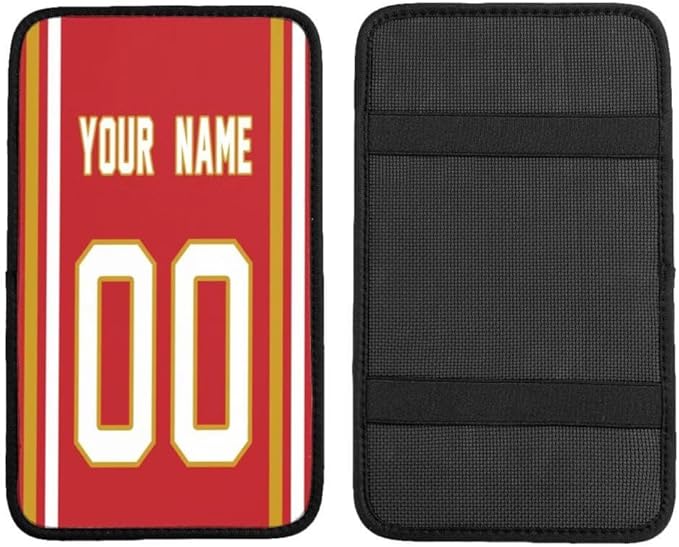 Custom Car Armrest Cover,Add Personalized Name and Number As Gifts for Loyal Football Fans,American Football Auto Center Console Pad Car handrail Box Cushion,Fit for Most Car Seat Box Cover Protector