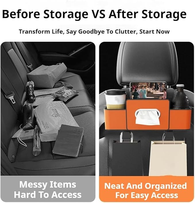 2026 New Car Organizer Back Seat, Car Organizers and Storage Box Behind Seat, 3-in-1 Multifunctional Car Backseat Organizer with Cup Holder & Tissue Box for Hold Phone, Snacks, Drinks, Handbag (D*2)