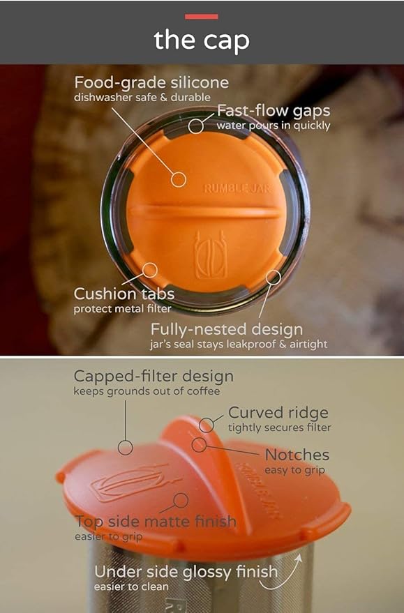 Rumble Jar - Next-Gen Cold Brew Coffee Maker for Mason Jars - 200 Micron Filter Is Ideal for Coarse Grounds & Stronger Coffee - Includes Filter + 32oz Mason Jar