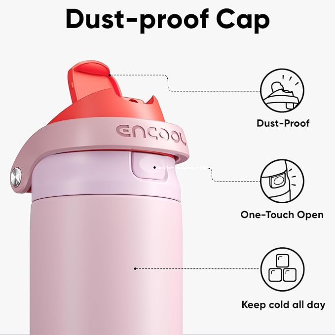 ENCOOL Leakproof Insulated Water Bottle with Straw Dual-Sip Water Bottle Bag-Safe Design for Work, Commute & Gym – Keeps Drinks Cold All Day, 40 oz, Lychee Pink