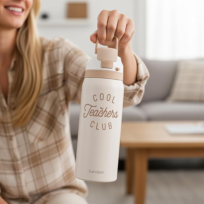 Teacher Insulated Stainless Steel Water Bottle with Straw for Sports and Travel, Cool Teachers Club, 32oz, Gifts for Women Apperciation Birthday Christmas