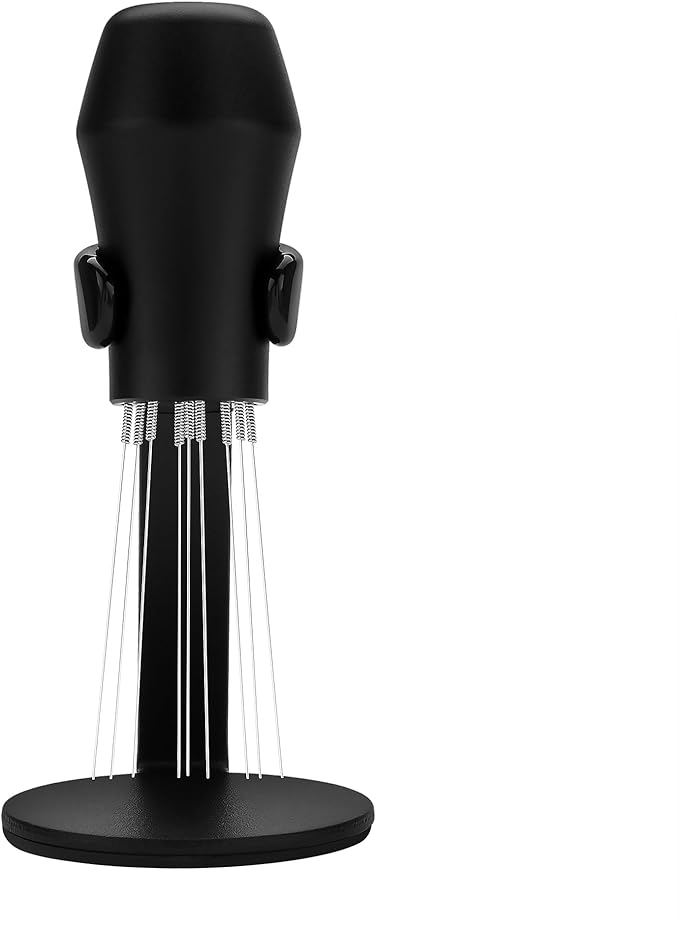 Normcore WDT Distribution Tool with Stand V3-9 Prong Needle Espresso Stirrer - 18 Needles 0.25mm / 0.3mm Thick Spring Wires - Weiss Distribution Technique - Anodized Aluminum Handle