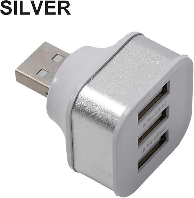 3-Port USB Car Charging Extender Adapter for Vehicle Dash Mount, USB 2.0 Only Charging Hub, Gold/Silver/Black(Silver)