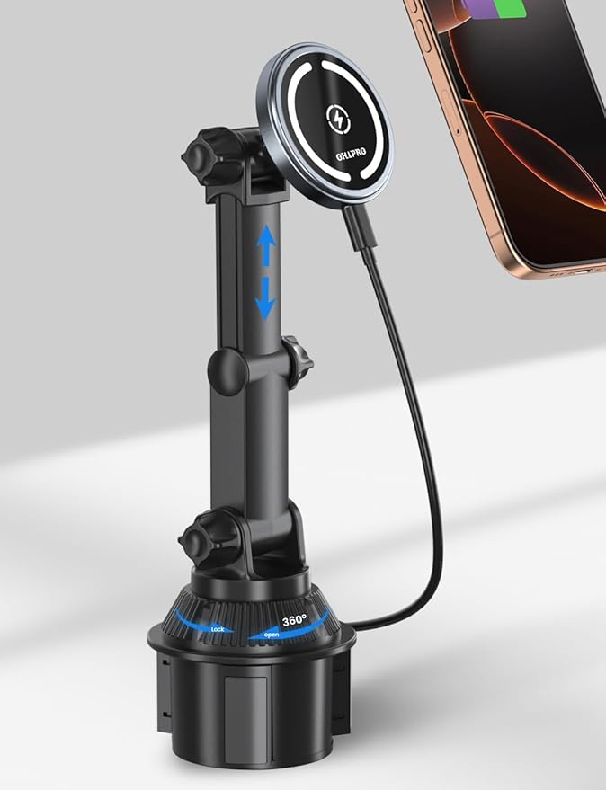 OHLPRO for Mag Cup Holder Car Mount Charger for iPhone 17, 15W Fast Charging Magnetic Cupholder Phone Mount, Compatible with iPhone 16 15 14 13 12 Series
