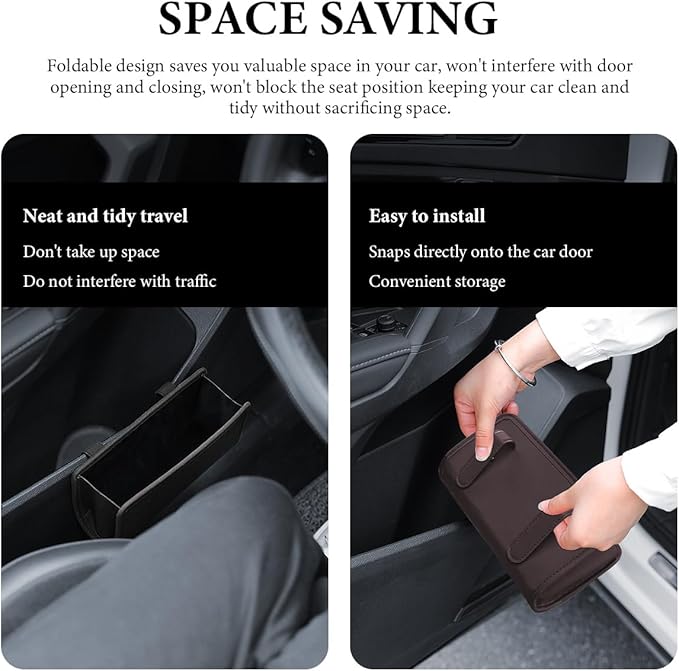 Car Trash Can, Leather Foldable Hanging Trash Bag, Multi-Function Mini Storage Box Garbage Can for Car Back Seats and Side Door, Black