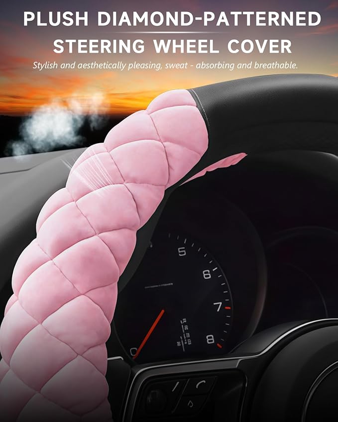 Cxtiy Universal Car Steering Wheel Cover Fluffy Winter Plush Steering Wheel Cover (A-Pink)