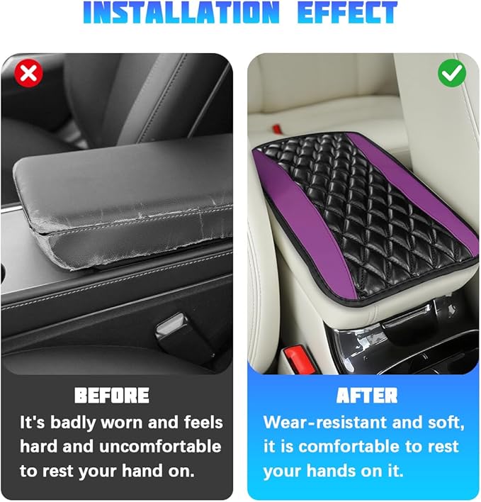 Car Center Console Cover, Comfortable PU Leather Vehicle Armrest Storage Box Cushion Pad, Anti-Scratch Automotive Interior Arm Rest Cover Protector, Universal for Truck SUV Sedan (Purple)