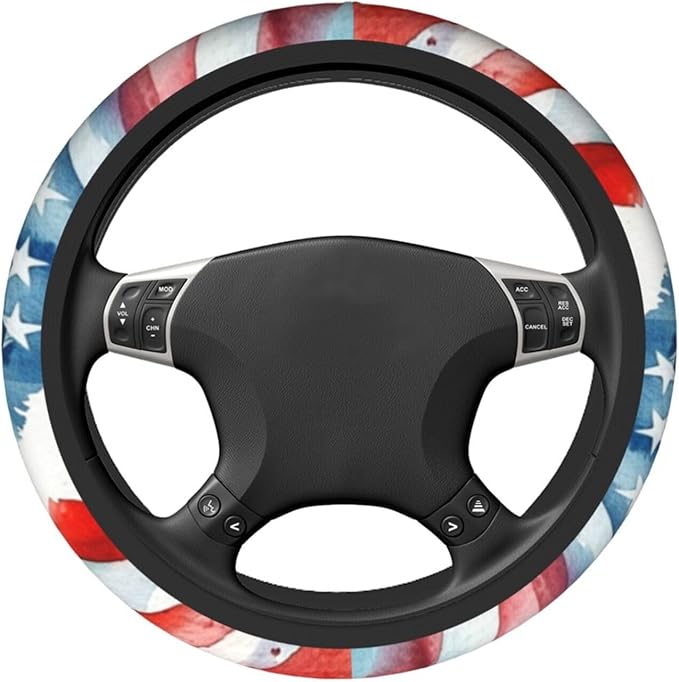 American Flag Cute Steering Wheel Cover Non-Slip Breathable Sweat-Absorbent Suitable for SUV Van Truck Car Universal Protection Accessories 15 Inch Suitable for Women Men