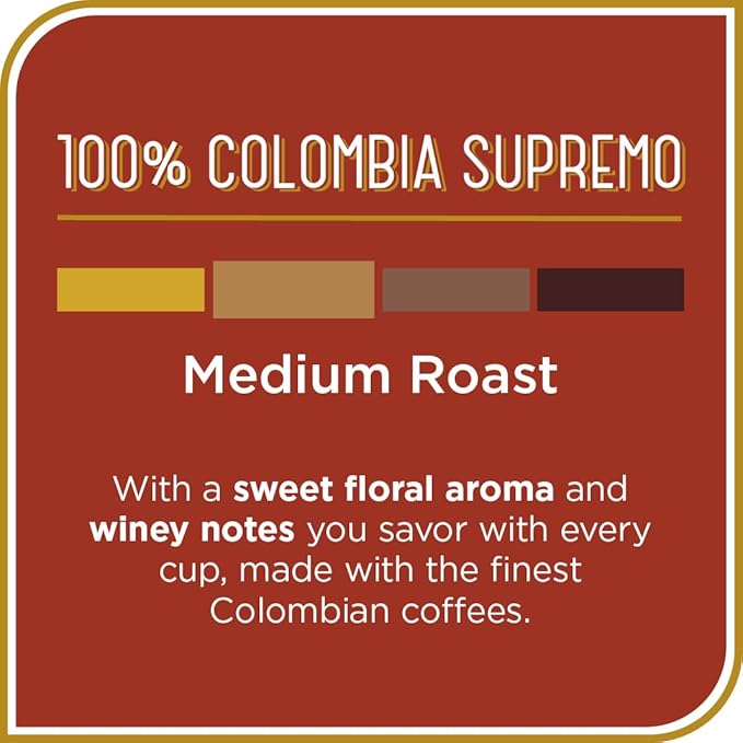 Don Francisco's 100% Colombia Supremo Coffee Pods, 24 Count, Medium Roast, Compatible with Keurig Brewers
