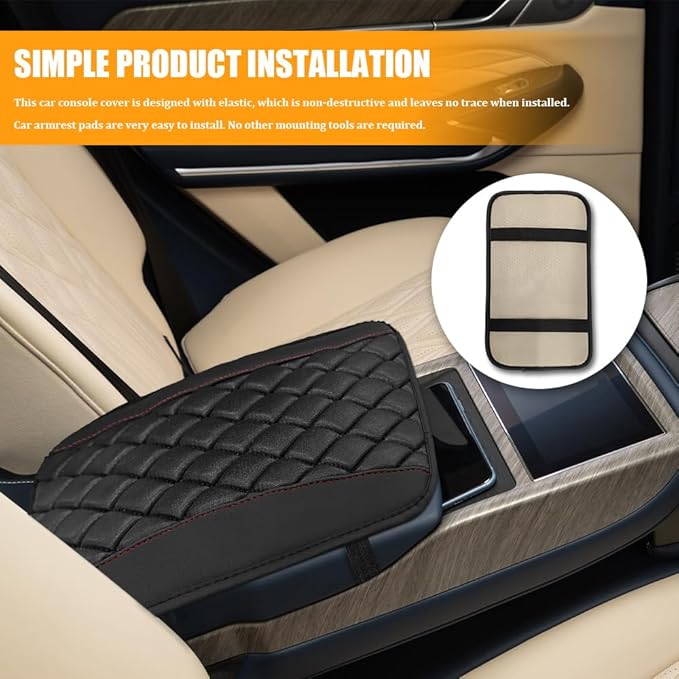 Car Center Console Cover, Leather Waterproof Armrest Seat Box Cushion Pad, Universal Decor Protector Mat, Comfortable Car Decor Accessories Fit for Most Cars, Vehicles, SUVs (Black)