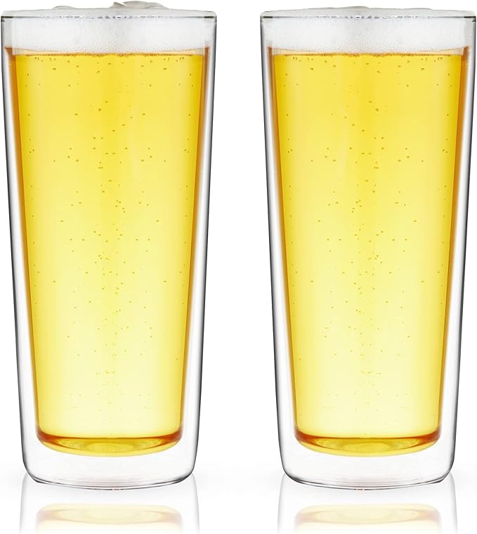 True Double Walled Beer Glasses, Pint Glasses for Beers, Water, Iced Coffee, Cocktails, Game Night, Beer Gifts for Men, BBQ Outdoor Party, Home Bar Accessories, Kitchen Glassware, 16 oz, Set of 2