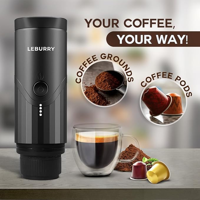 Portable Espresso Machine - Travel Espresso Maker for Both Coffee Ground & Capsules - Battery Powered Coffee Maker - Portable Coffee Maker for Travel, Camping, Home, Office, RV