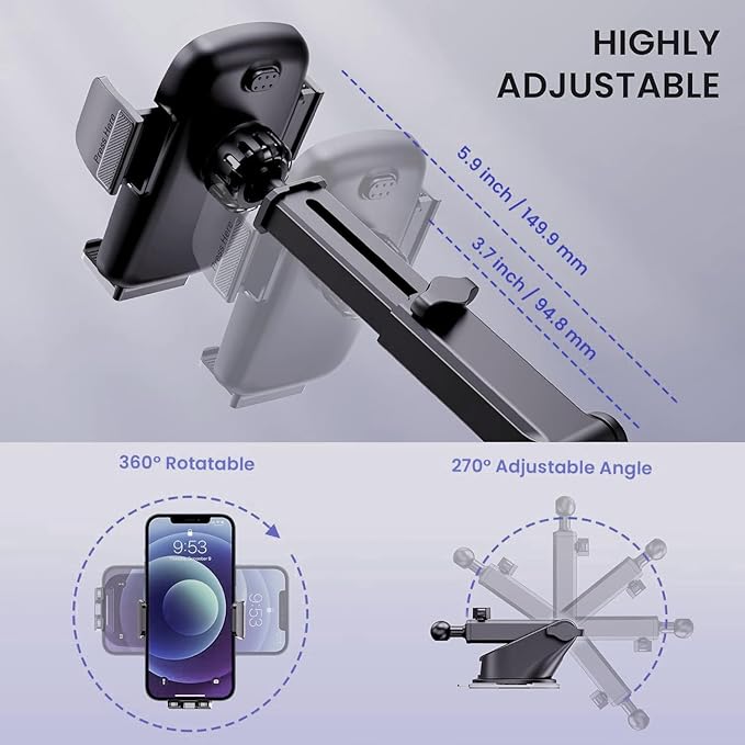 Qifutan Military-Grade Car Phone Holder - [Ultra Strong Suction] 3-in-1 Phone Mount for Dashboard, Windshield & Air Vent, Super Stable Universal Car Accessories for iPhone & All Smartphones