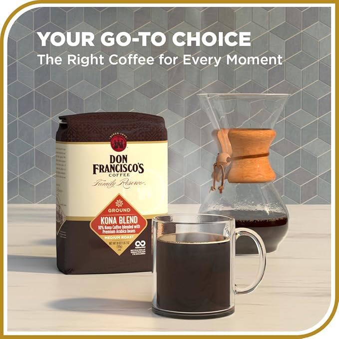 Don Francisco's Kona Blend Ground Coffee, Medium Roast – 100% Arabica Coffee, 18 oz Bag