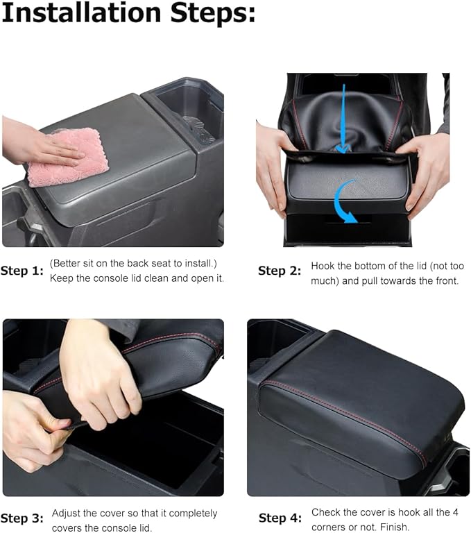 INTGET Center Console Cover for 2026 Toyota Tacoma Accessories 2024 2025 & 2025 2026 4Runner Accessories Leather Car Middle Armrest Arm Rest Box Lid Seat Protector Cushion(Black Stitches, 2024+)