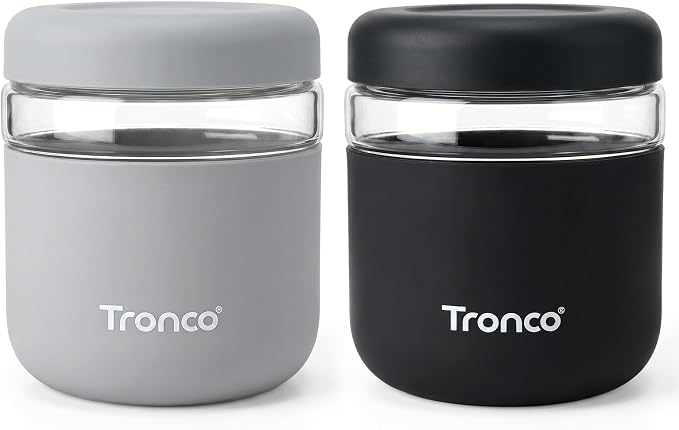 Tronco 32 oz Glass Food Storage & Lunch Bowl Containers with Airtight Lids | Leakproof Meal Prep Container with Silicone Sleeve, Microwave & Dishwasher Safe, Soup & Stew, Office Lunch, BPA-Free, 2 Pack
