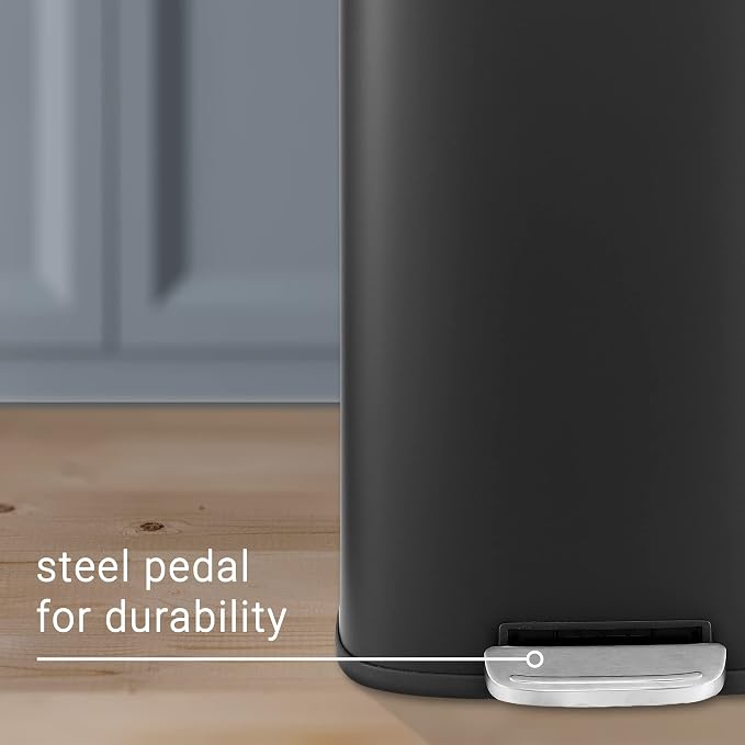 happimess HPM1011B Curtis 8-Gallon Step-Open Trash Can with Soft-Close Lid, Modern, Minimalistic, Fingerprint Proof for Home, Kitchen, Laundry Room, Office, Bedroom, Bathroom, Black