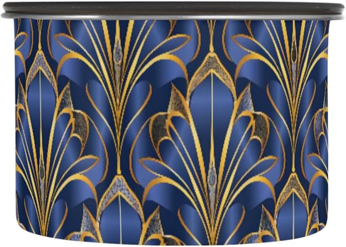 ALAZA Royal Blue & Golden Art Deco Floral Airtight Coffee Bean Canister 500ml Food Storage Containers with Lids For Gournd, Tea, Sugar, Flour, Rice, Cereal, Candy Cookie Jar