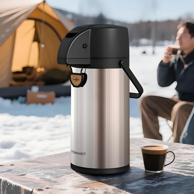 Airpot Coffee Dispenser Thermal with Pump,1.9L/64 Oz Insulated Stainless Steel Large Airpot Coffee Carafe Lever Action for Hot/Cold Water,Thermal Carafe for Hot Cocoa for Parties
