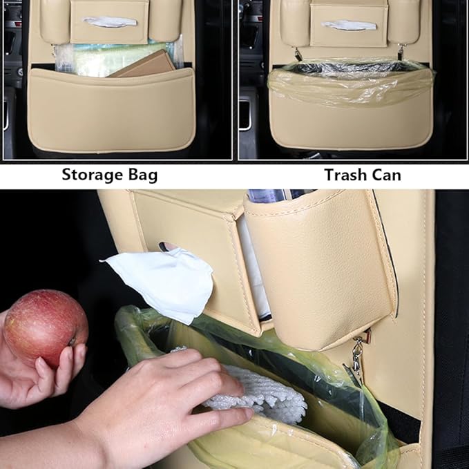 1PCS Car Backseat Organizer Seat Back Protectors Kick Mats, PU Leather Car Storage Organizer Hanging Bag with Car Tissue Holder Kids Toys Storage Car Accessories (Black Red)
