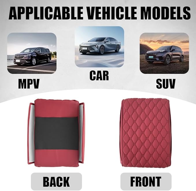 Upgraded Car Center Console Cover, Armrest Cover for Car, Waterproof Leather Auto Armrest Cover Protector with 2 Pocket, Comfortable Arm Rest Box Cushion Pad for Vehicles, Trucks (Wine Red)