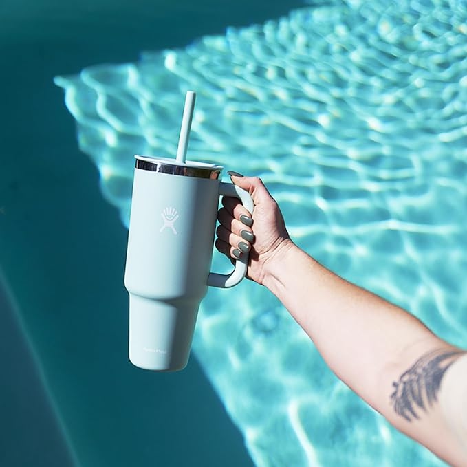 Hydro Flask Travel Tumbler with Handle, Lid and Straw - Insulated Stainless Steel in 32 Oz Dew