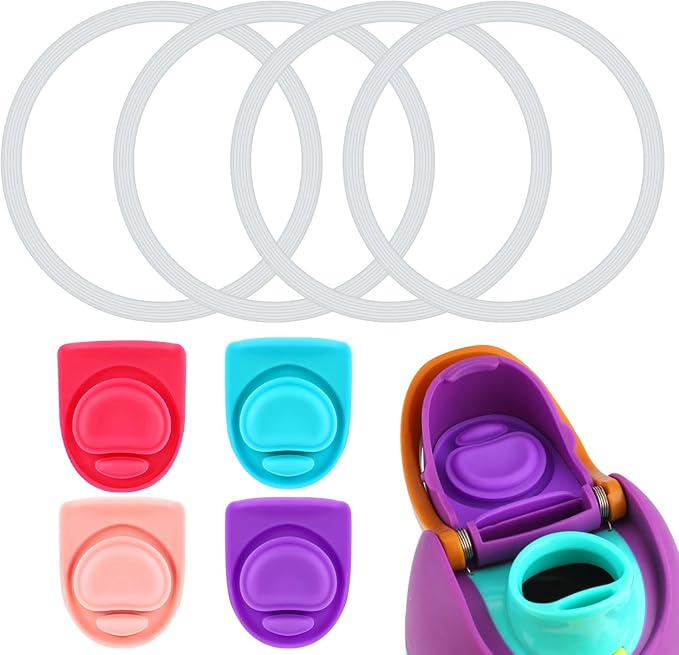 4pcs Water Bottle Seal Circle & 4pcs Replacement Stopper, Silicone O Circle Lid Gasket Parts for Owala Free Sip 19oz 24oz 32oz 40oz, Cap Mouth Plug Gasket Accessories, BPA-Free