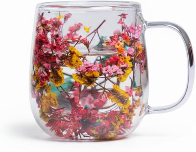 Double Wall Glass Flower Coffee Cups Tea Mug For Women