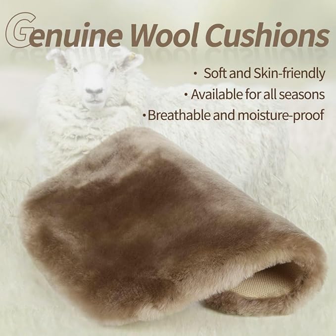 LLB Genuine Sheepskin Car Seat Cushion Seat Covers for Cars Trucks SUV Comfort Seat Protector Pad for Car Driver Seat Car Accessories for Women Office Chair Car Decor (Tan, Front Seat Cushion-1 Pc)