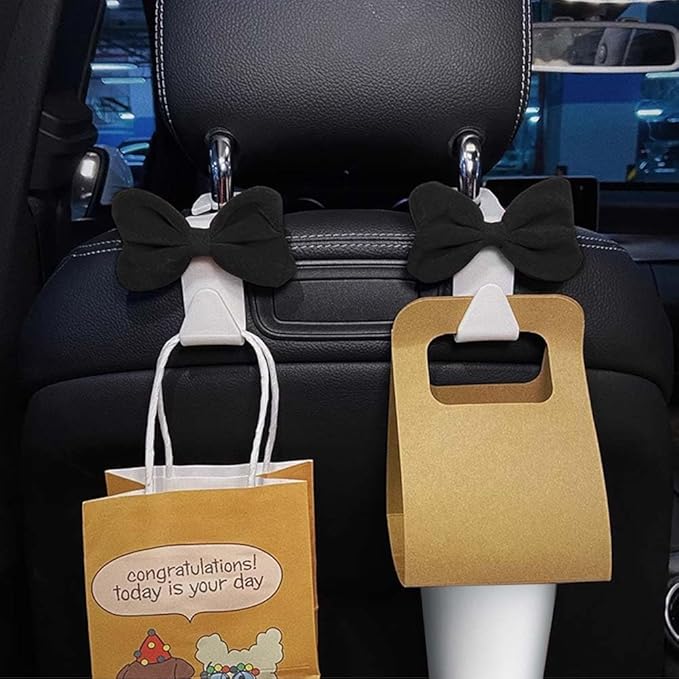 Car Back Seat Headrest Hooks, 2 Pack Stylish Back Seat Bag Hooks, Suitable for Purses, Bags, and Groceries, Car Interior Accessories (black)